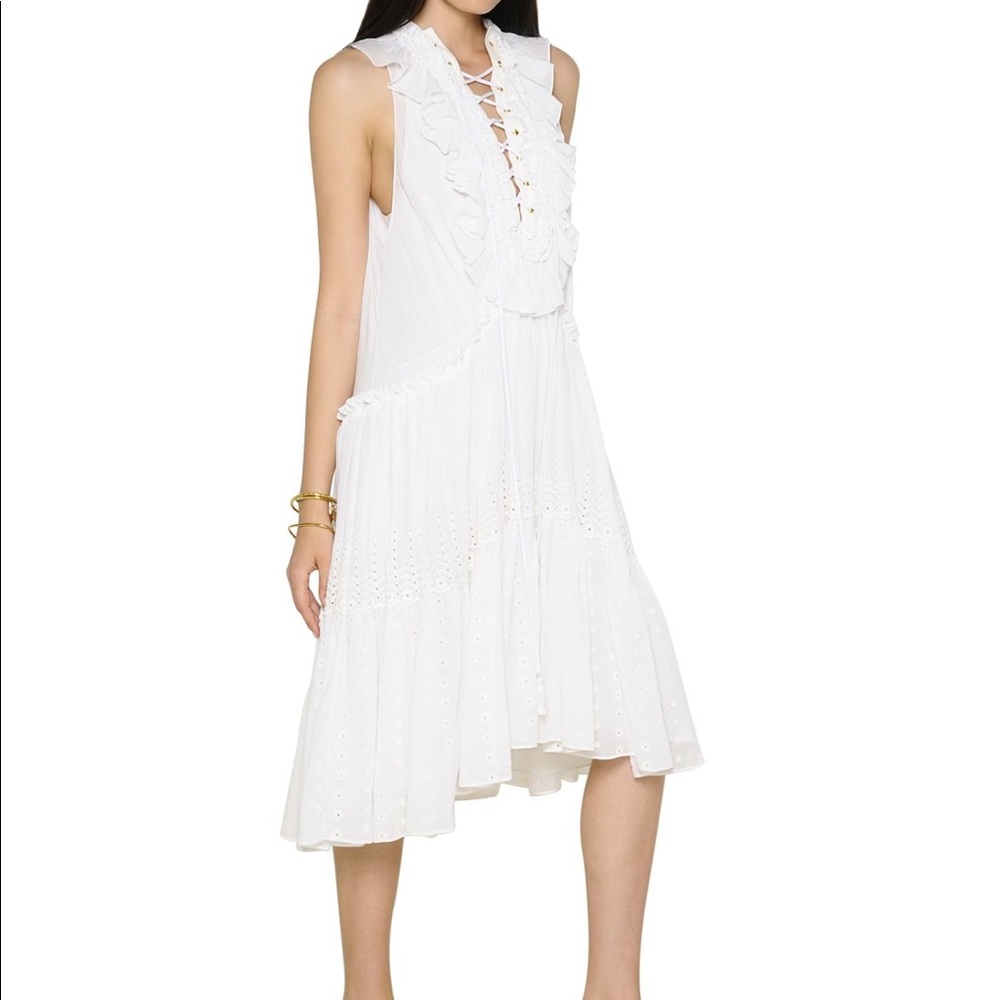 Chloe Embroidered Cotton Voile Lace Up Front Dress